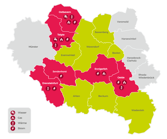 Netzgebiet Stadtwerke Ostmünsterland Netzgebiet der Stadtwerke Ostmünsterland