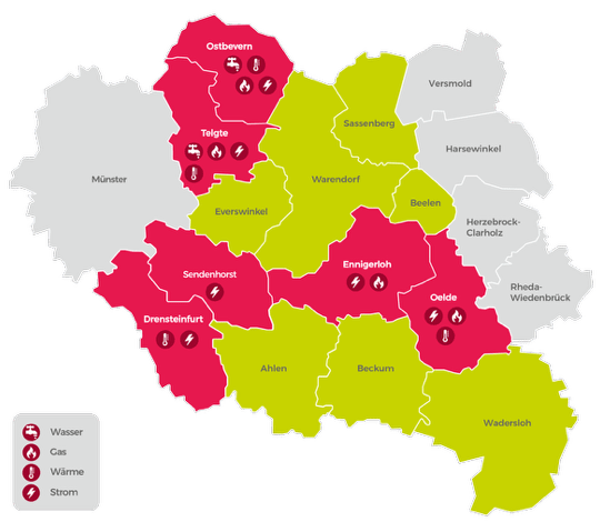 Netzgebiet Stadtwerke Ostmünsterland Netzgebiet der Stadtwerke Ostmünsterland